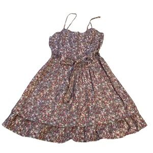 Mossimo Supply Co Floral Mini Dress Purple Pink Ditsy Ruffle Hem Sleeveless Sz M